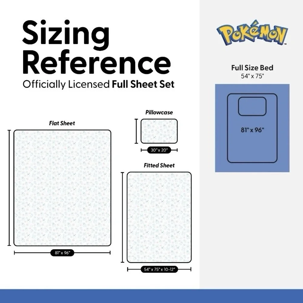 Pokemon Pikachu 4-Piece FULL‎ Size Microfiber Sheet Set (Ages 3+) NWT